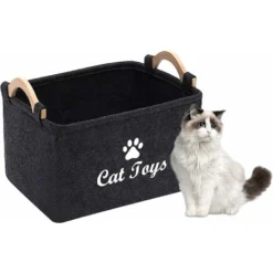 MOWZE Panier De Rangement Pour Jouets Pour Chat -Bote De Rangement Avec Manche En Bois, Rangementbox Pour Jouets Pour Chat,vêtements Et Accessoires Animaux-Gris Foncé