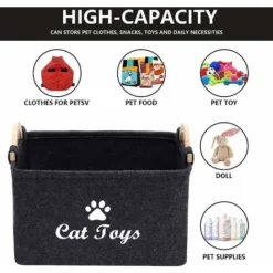 MOWZE Panier De Rangement Pour Jouets Pour Chat -Bote De Rangement Avec Manche En Bois, Rangementbox Pour Jouets Pour Chat,vêtements Et Accessoires Animaux-Gris Foncé -Amis Poils Soldes Boutique 97726608 3