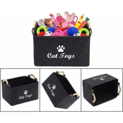 MOWZE Panier De Rangement Pour Jouets Pour Chat -Bote De Rangement Avec Manche En Bois, Rangementbox Pour Jouets Pour Chat,vêtements Et Accessoires Animaux-Gris Foncé -Amis Poils Soldes Boutique 97726608 4