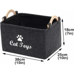 MOWZE Panier De Rangement Pour Jouets Pour Chat -Bote De Rangement Avec Manche En Bois, Rangementbox Pour Jouets Pour Chat,vêtements Et Accessoires Animaux-Gris Foncé -Amis Poils Soldes Boutique 97726608 5
