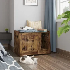 Meerveil Maison De Toilette Pour Chats, Avec Porte Et Trous De Ventilation, Pour Salon, Chambre, Entrée,76,5 X 55 X 48,5 Cm, Marron -Amis Poils Soldes Boutique 99810980 2