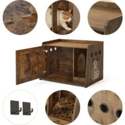 Meerveil Maison De Toilette Pour Chats, Avec Porte Et Trous De Ventilation, Pour Salon, Chambre, Entrée,76,5 X 55 X 48,5 Cm, Marron -Amis Poils Soldes Boutique 99810980 3