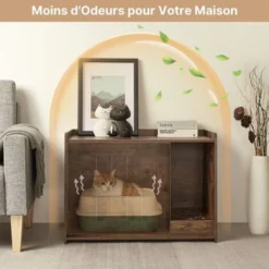 Meerveil Maison De Toilette Pour Chats, Avec Porte Et Trous De Ventilation, Pour Salon, Chambre, Entrée,76,5 X 55 X 48,5 Cm, Marron -Amis Poils Soldes Boutique 99810980 4